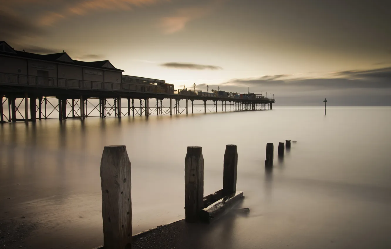 Photo wallpaper sea, landscape, night, bridge