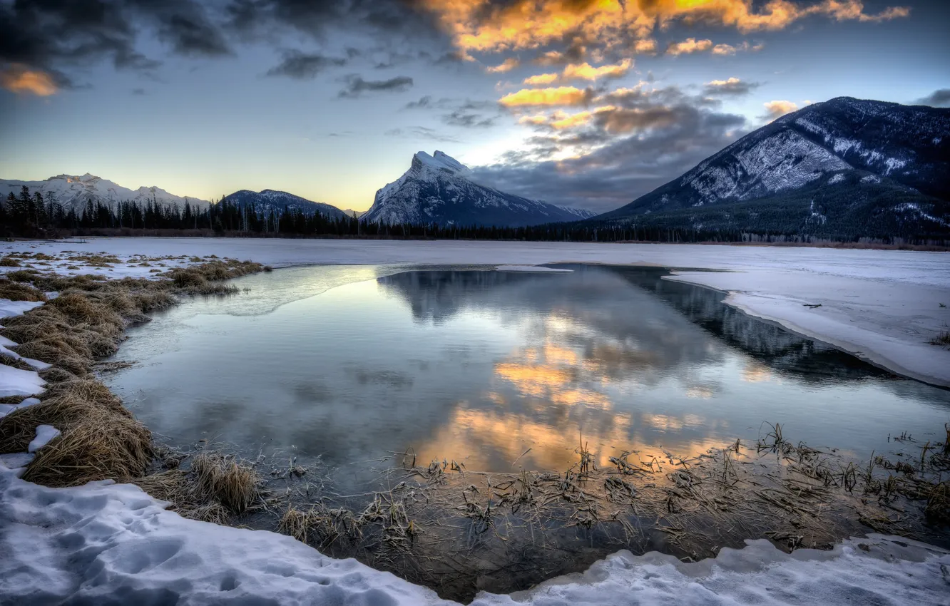 Photo wallpaper landscape, mountains, lake