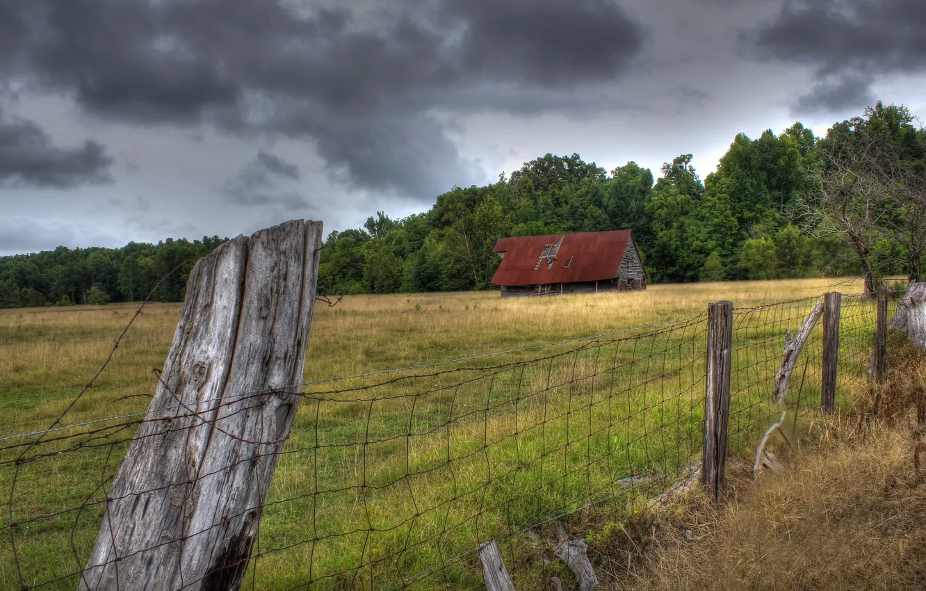 Photo wallpaper field, landscape, the fence, home