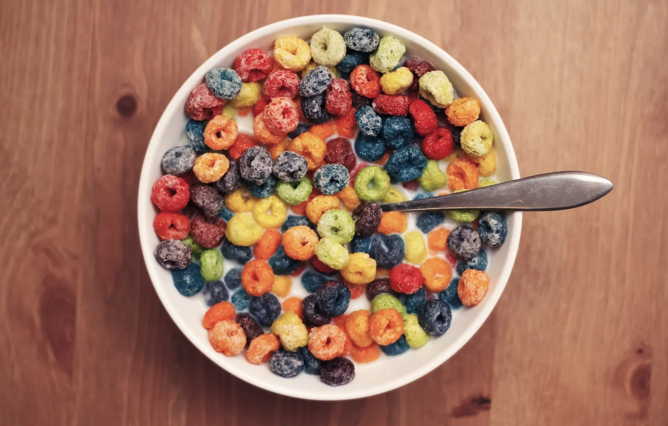 Photo wallpaper Breakfast, milk, plate, spoon