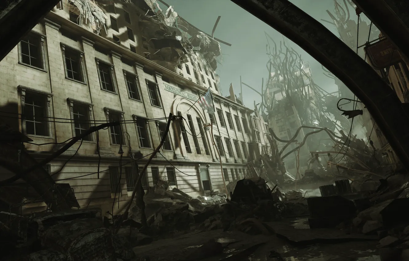Photo wallpaper the city, the ruins, shooter, MachineGames, The New Colossus, WOLFENSTEIN TNC