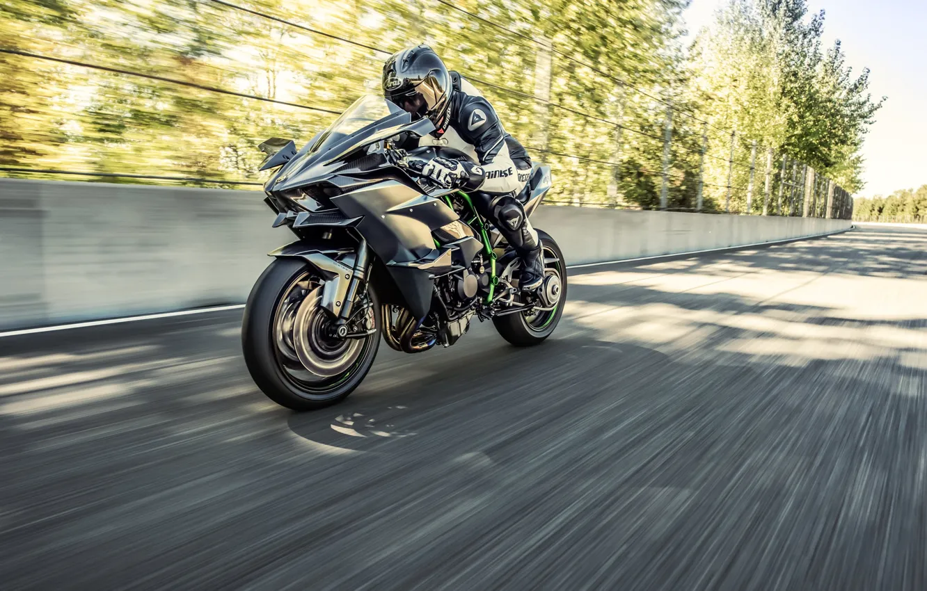 Photo wallpaper Kawasaki, speed, Ninja, motion, Kawasaki Ninja H2R