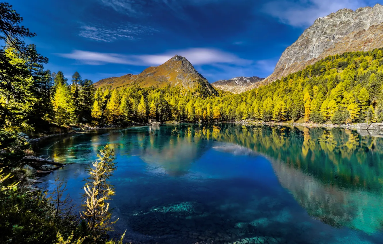 Photo wallpaper autumn, forest, mountains, lake, reflection, Switzerland, Alps, Switzerland