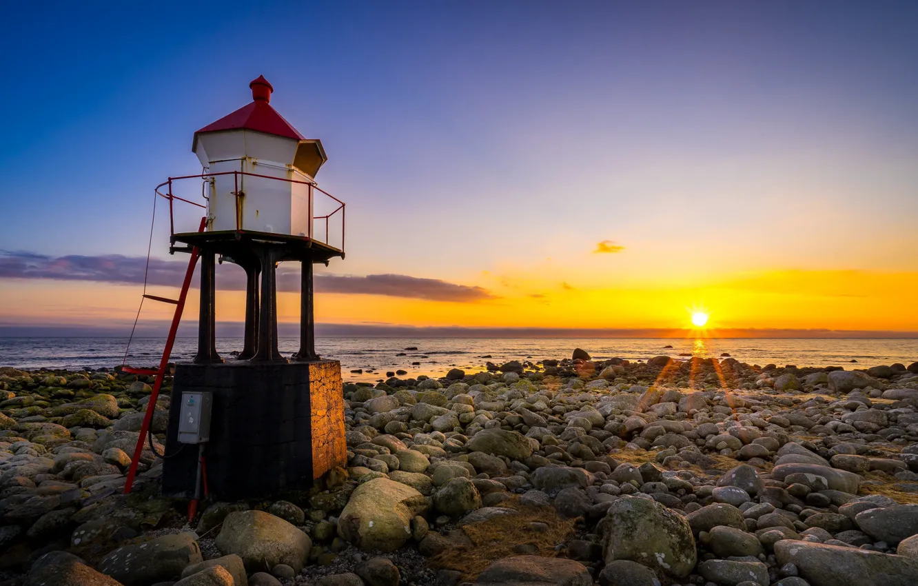 Photo wallpaper sea, sunset, coast, lighthouse, Norway, Norway, Rogaland, Naerland