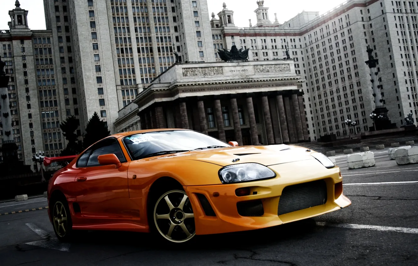 Photo wallpaper orange, background, tuning, the building, sports car, Toyota, MSU, tuning
