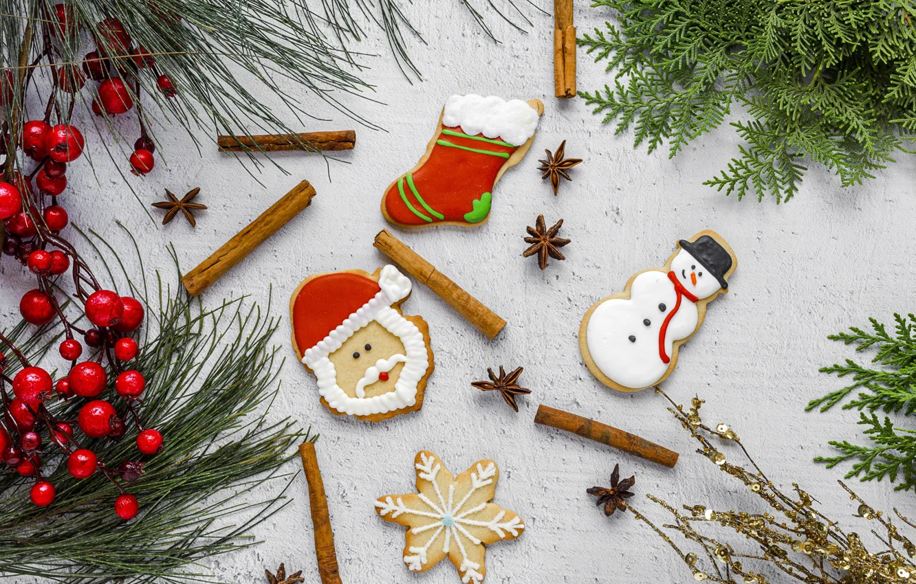 Photo wallpaper decoration, new year, cookies, Christmas, Christmas, wood, New Year, cookies