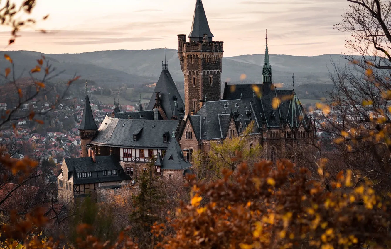Photo wallpaper autumn, landscape, mountains, nature, the city, castle, home, Germany