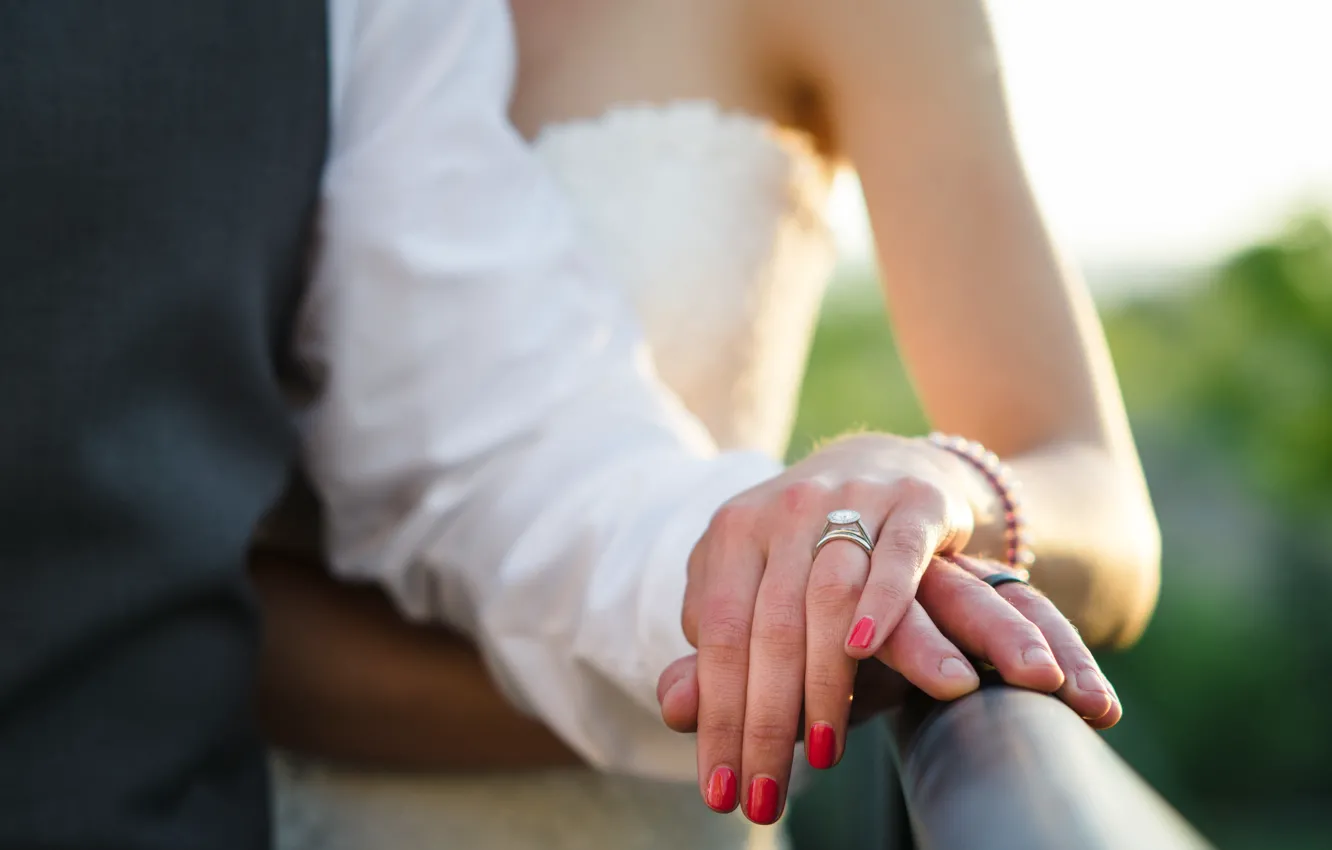 Photo wallpaper hands, ring, the bride, wedding, the groom, manicure