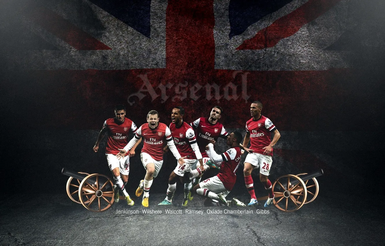 Photo wallpaper flag, Arsenal, players, Arsenal, the British, Football Club, The Gunners, Theo Walcott