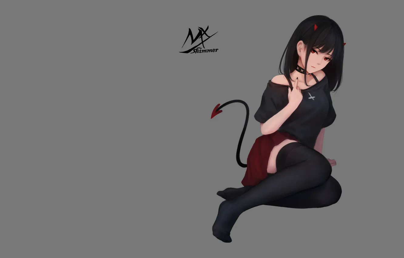 Photo wallpaper demon, girl, horns, devil, legs, anime, stockings, art
