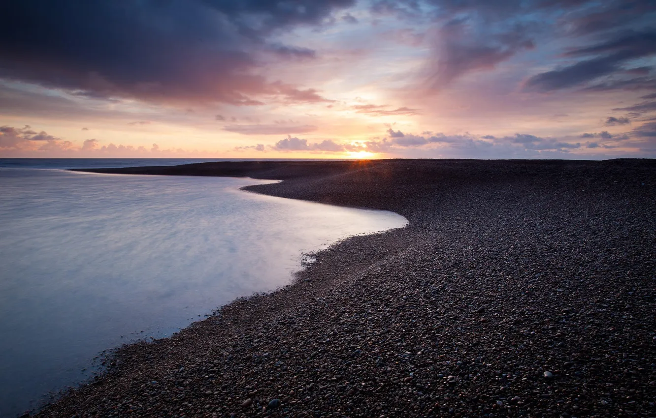 Photo wallpaper sea, beach, pebbles, dawn, shore