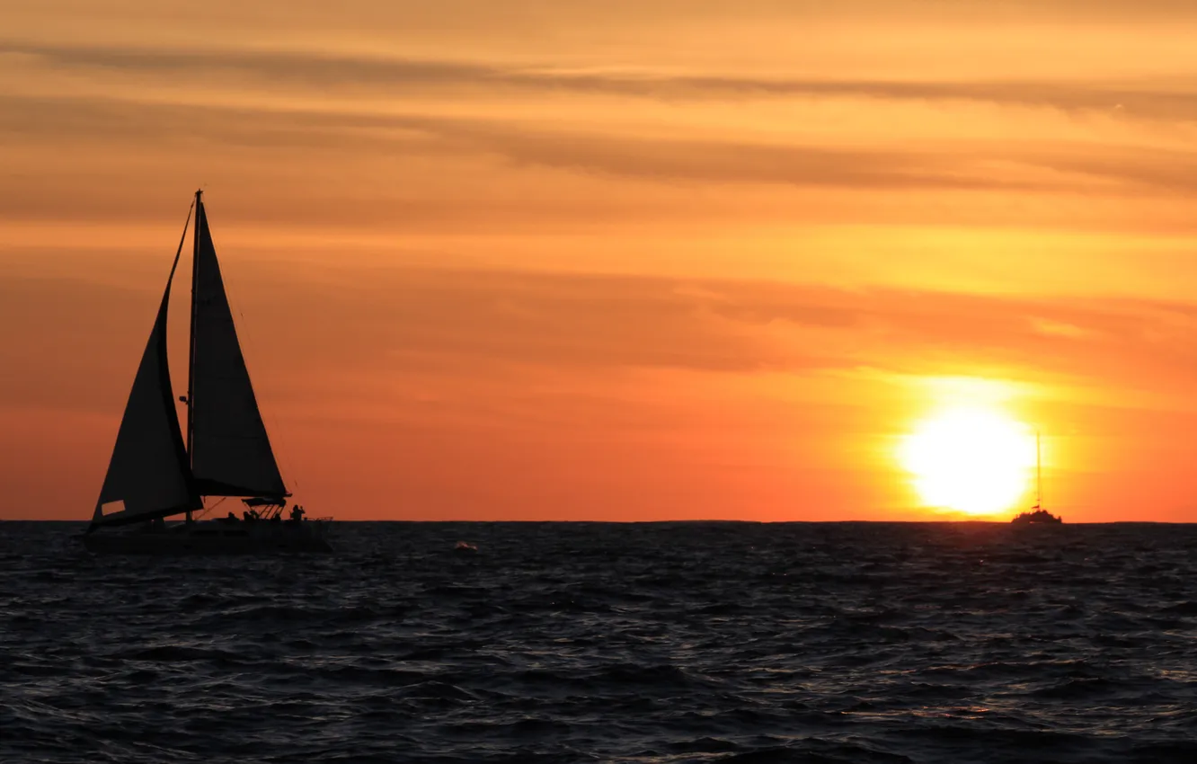 Photo wallpaper sunset, the ocean, ship, the evening, yacht, FL, sailing trip, Cabo Sailing Tour