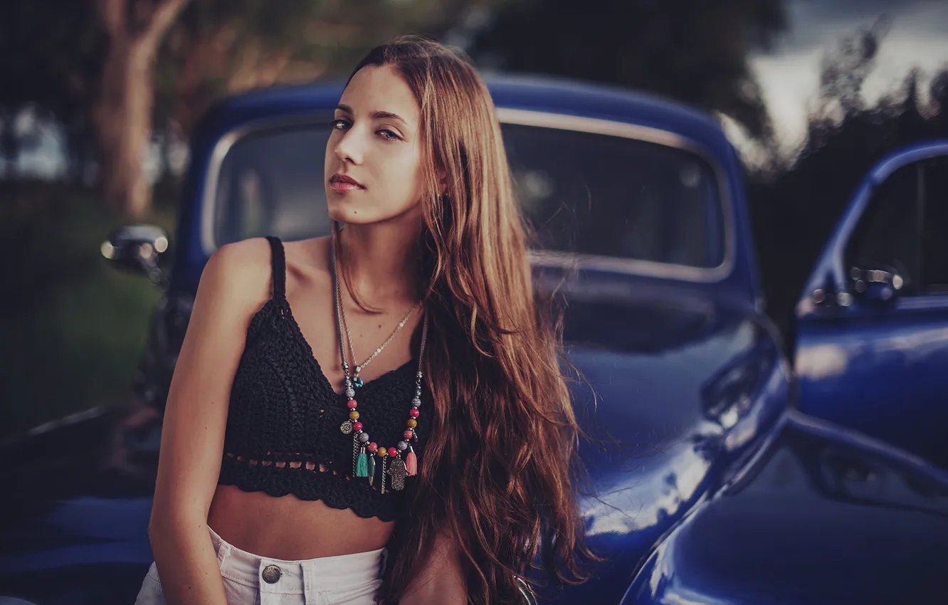 Photo wallpaper machine, auto, look, girl, decoration, mood, long hair