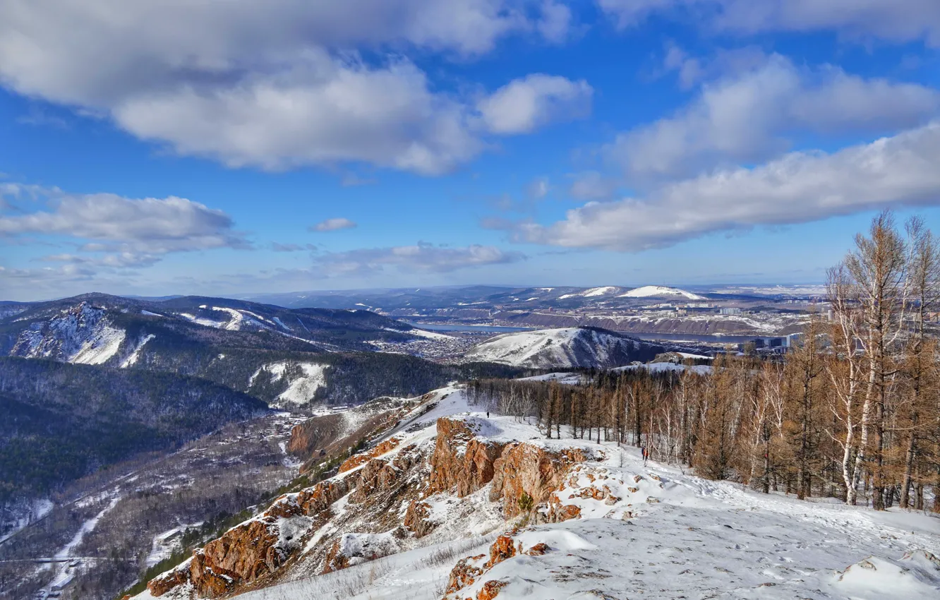 Photo wallpaper winter, the sky, snow, mountains