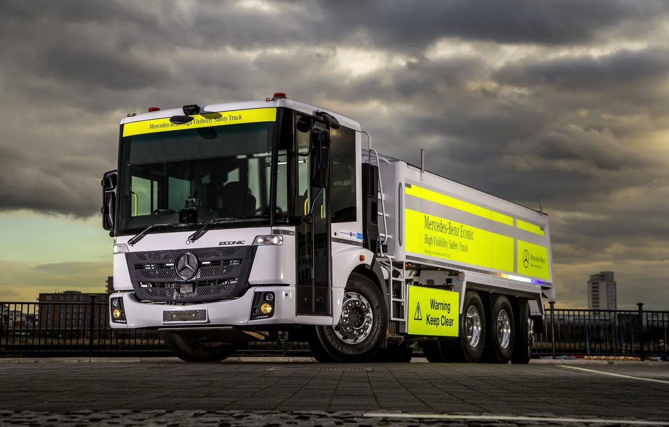 Photo wallpaper white, Mercedes-Benz, truck, four-axle, Econic