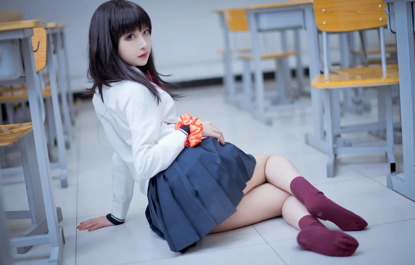 Photo wallpaper skirt, legs, socks