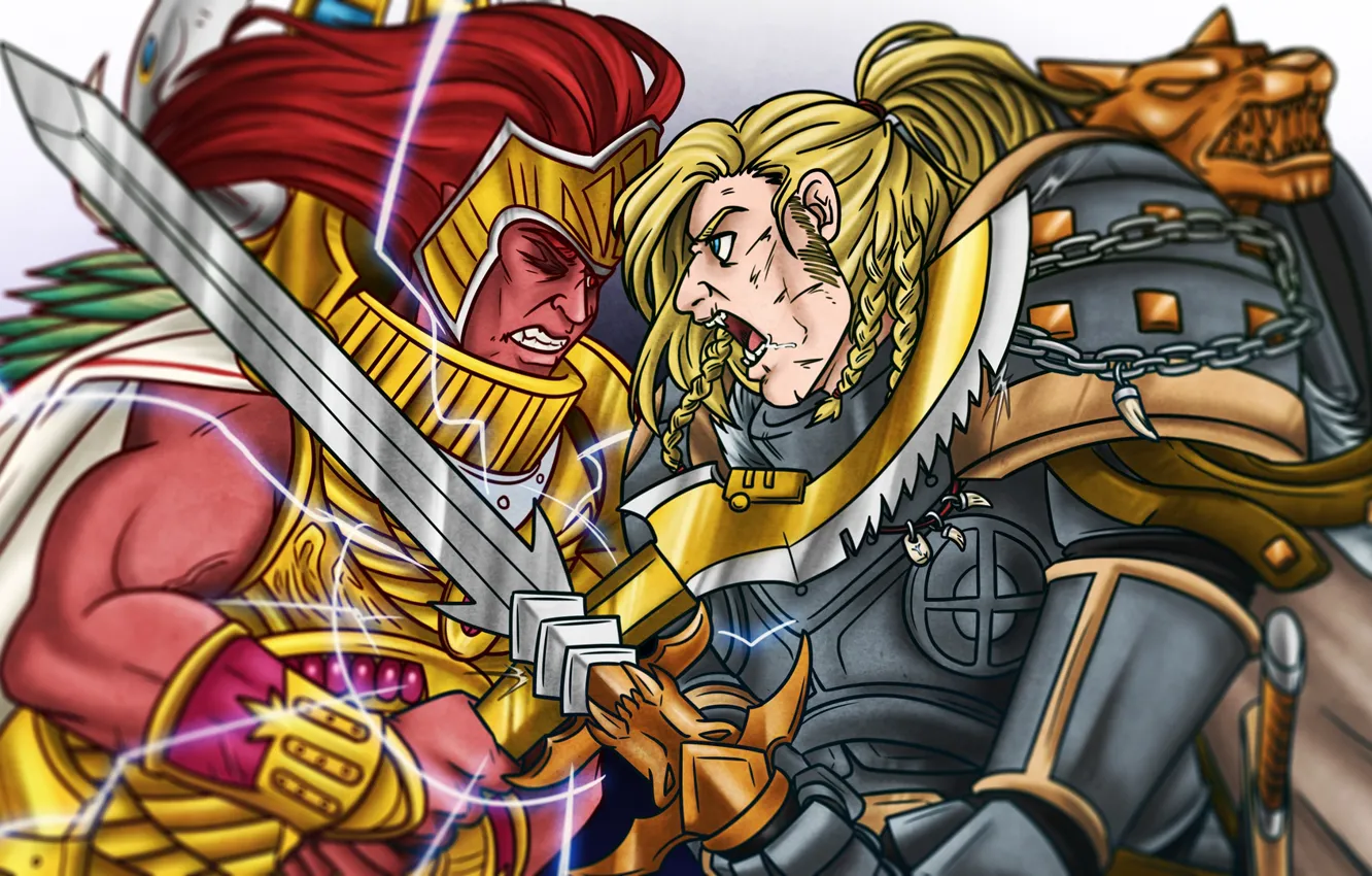 Photo wallpaper Space Wolves, fight, battle, Warhammer 40 000, Leman Russ, primarch, Thousand Sons, Magnus Red