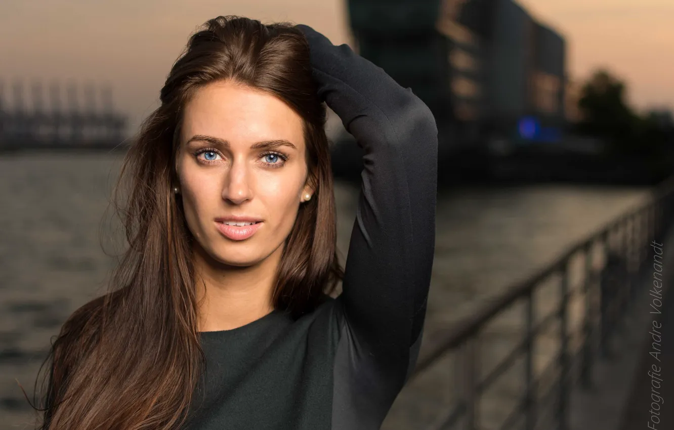 Photo wallpaper look, bridge, pose, river, model, portrait, the evening, makeup