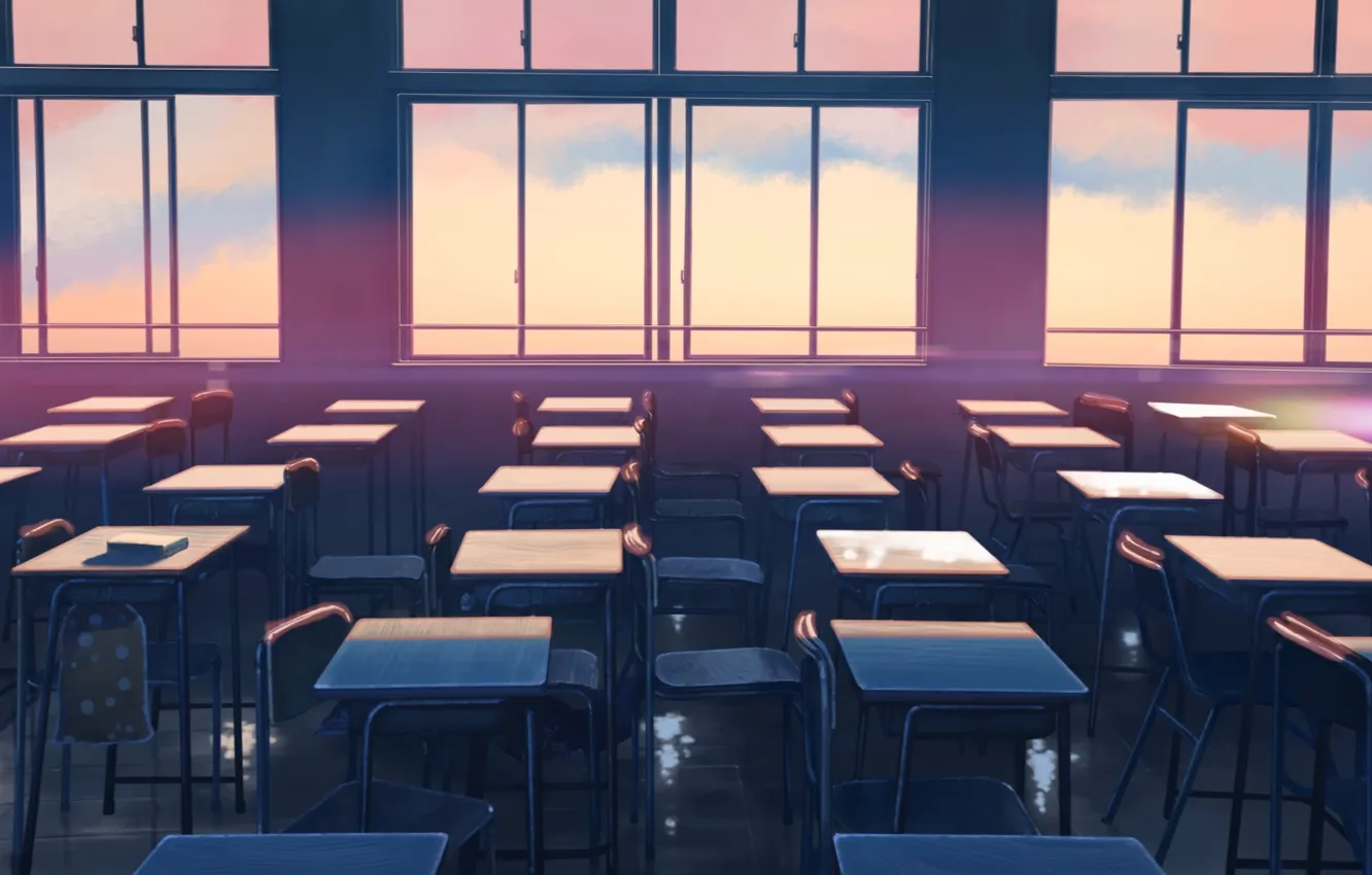 Photo wallpaper Sunset, Windows, Windows, Anime, Makoto Xingkai, Anime, Sunset, Class