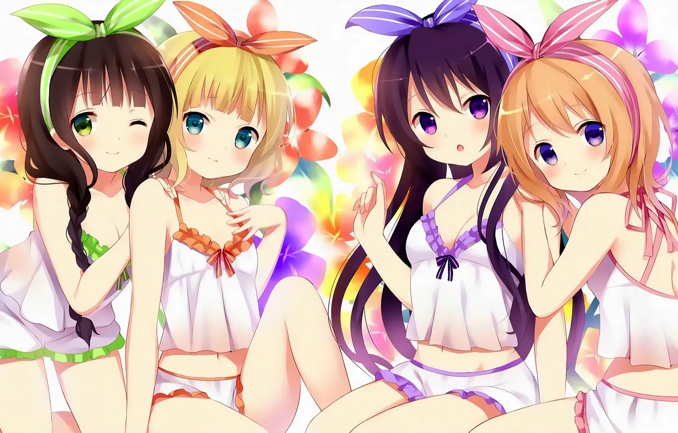 Photo wallpaper girl, sexy, cleavage, green eyes, long hair, boobs, anime, blue eyes