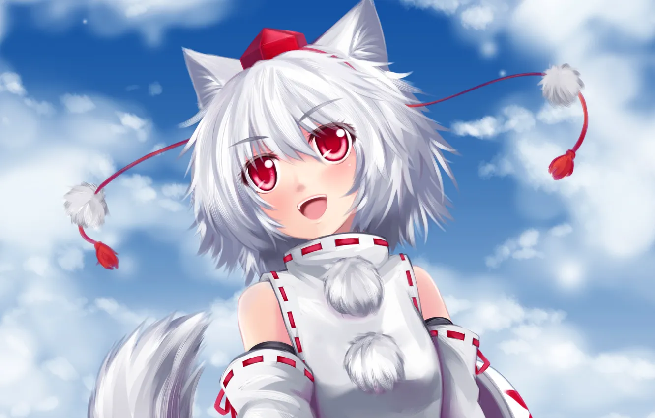 Photo wallpaper girl, joy, mood, neko, ears, touhou, art, ponytail