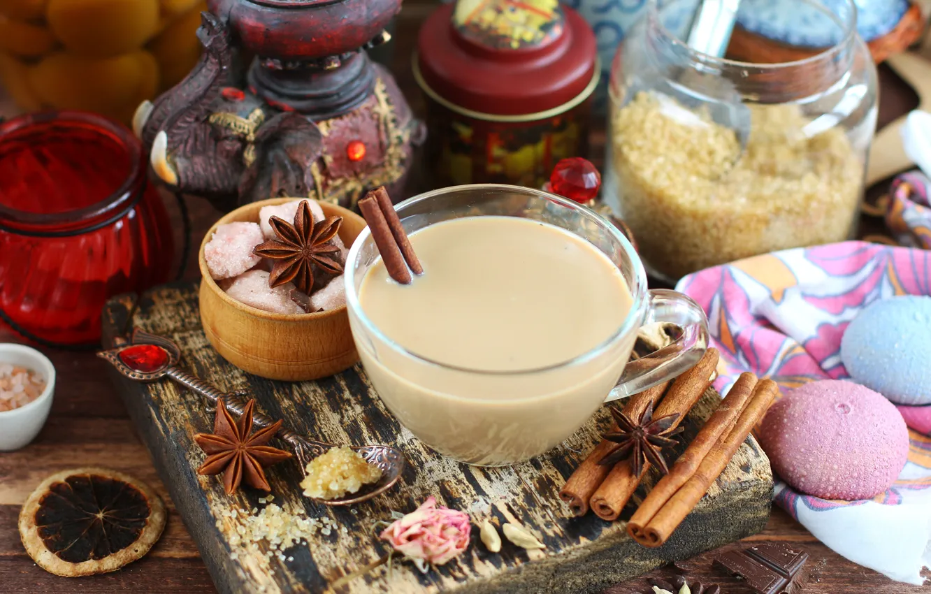 Photo wallpaper tea, cinnamon, spices, Anis, masala