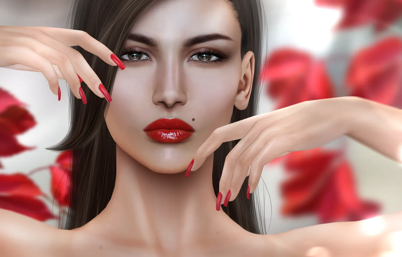 Photo wallpaper girl, hands, brunette, mole, nails