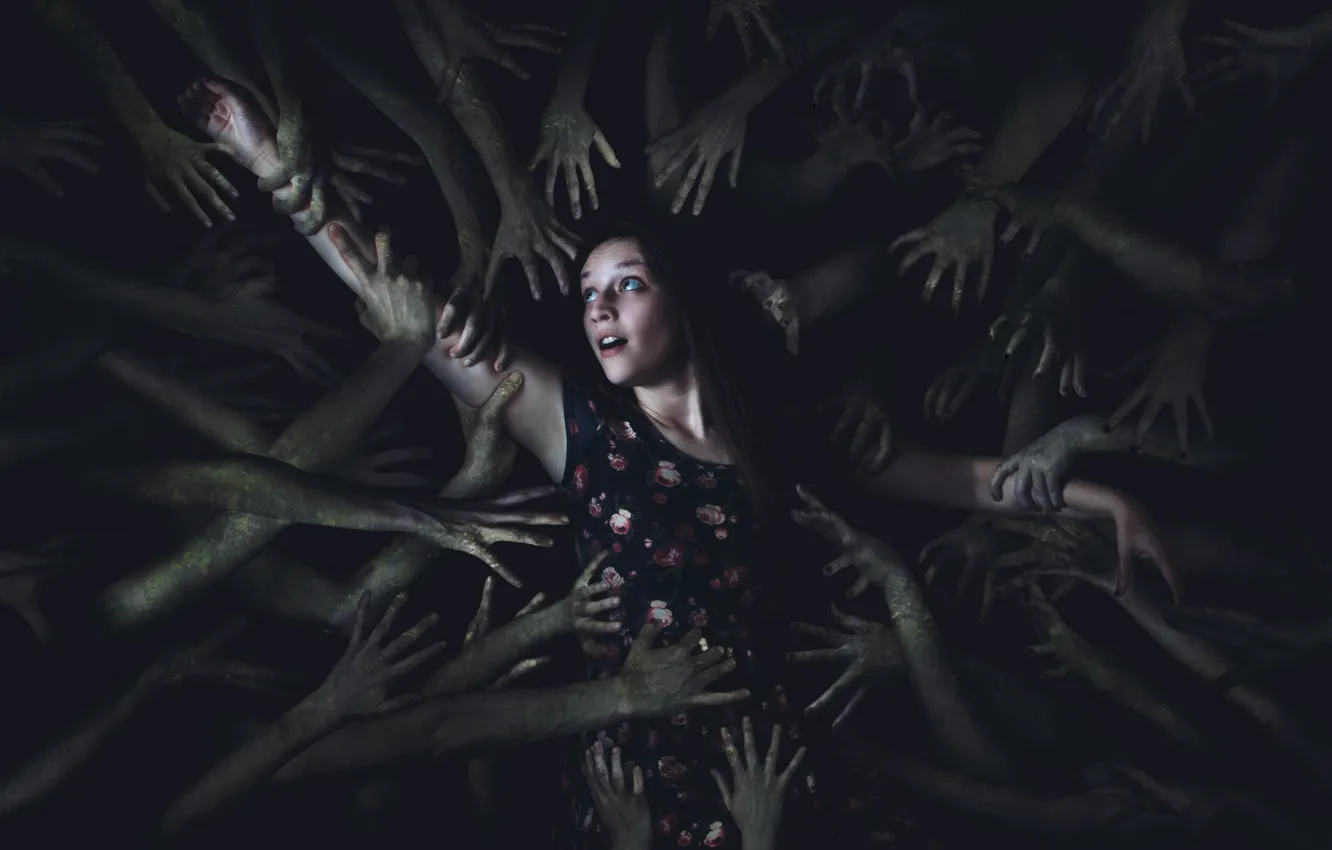 Photo wallpaper girl, abstraction, hands