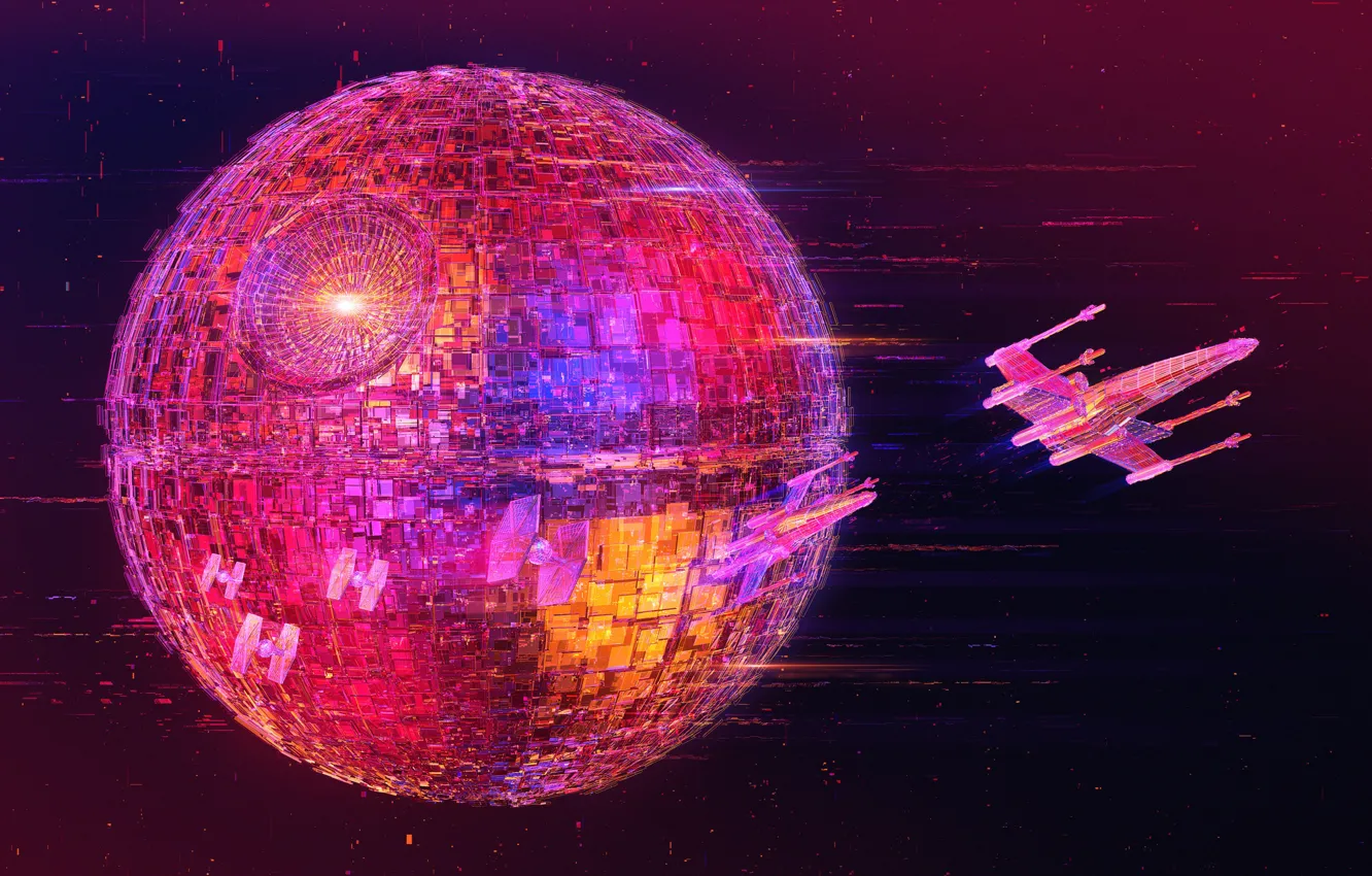 Photo wallpaper space, style, fiction, neon, fighter, Star Wars, space, science fiction