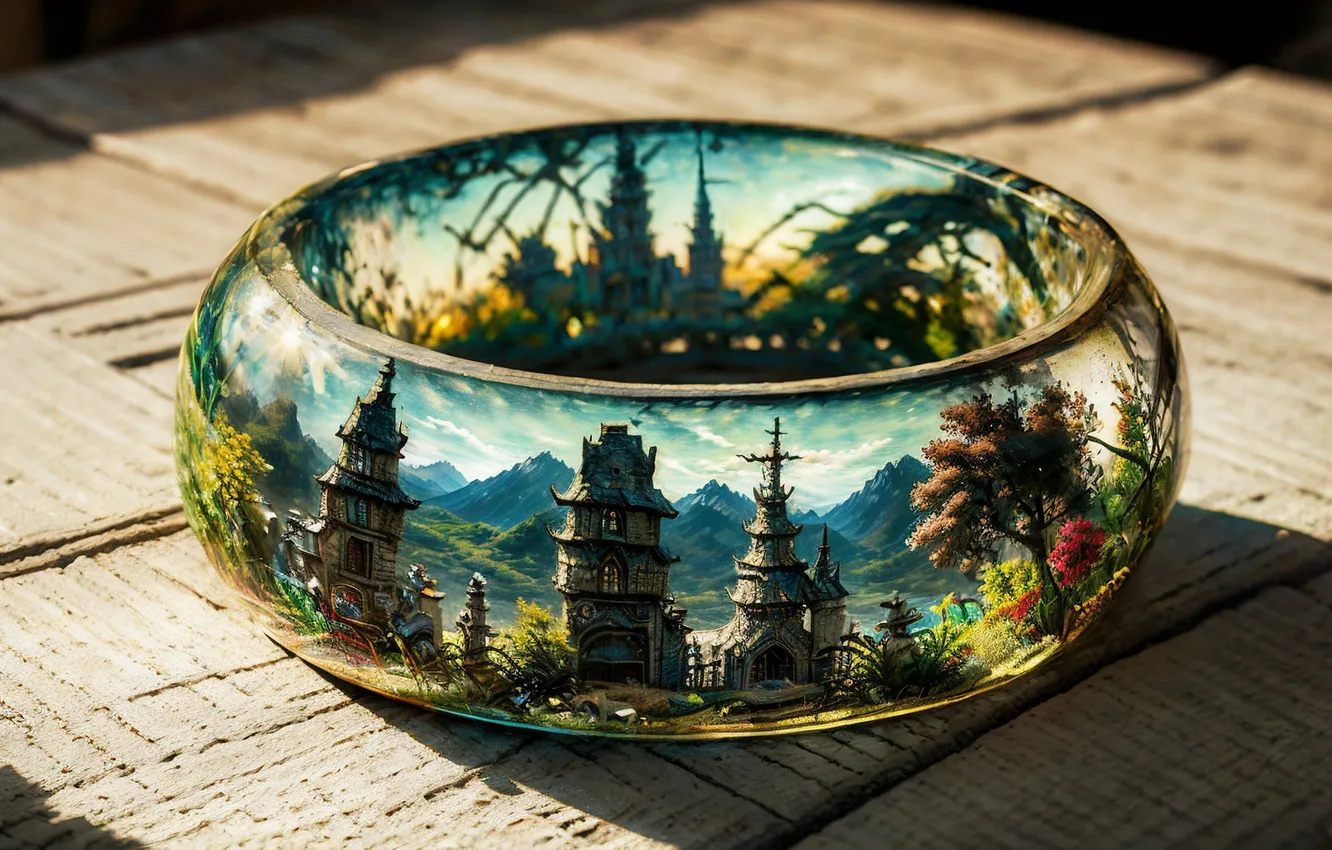 Photo wallpaper landscape, castle, ring