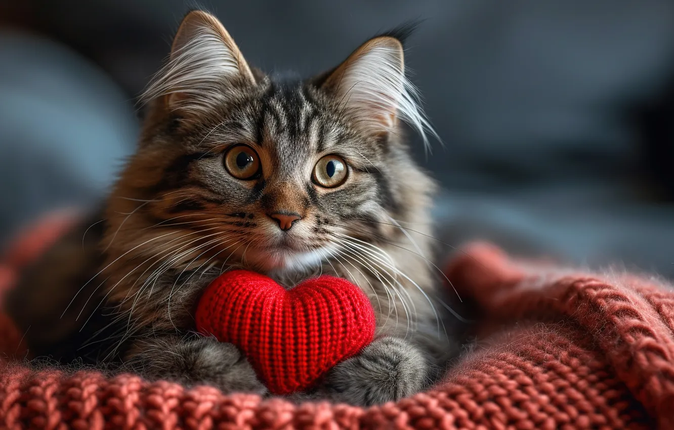 Photo wallpaper cat, kitty, heart, cute, heart, kitten, lovely, cute