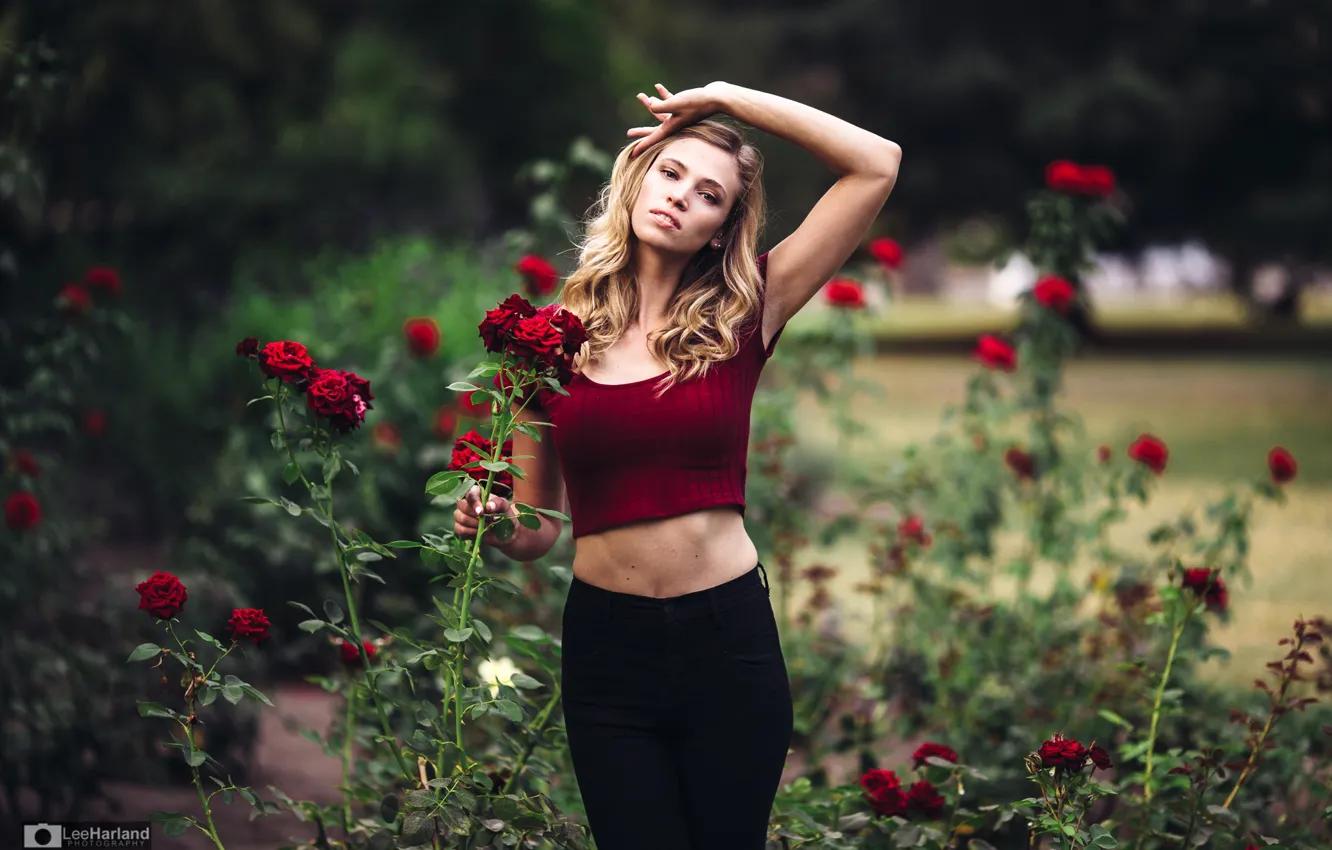 Photo wallpaper look, flowers, Park, model, portrait, roses, makeup, Mike