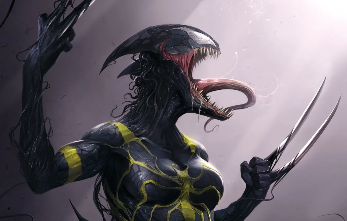 Photo wallpaper language, teeth, costume, claws, Marvel, comic, Comics, Venom
