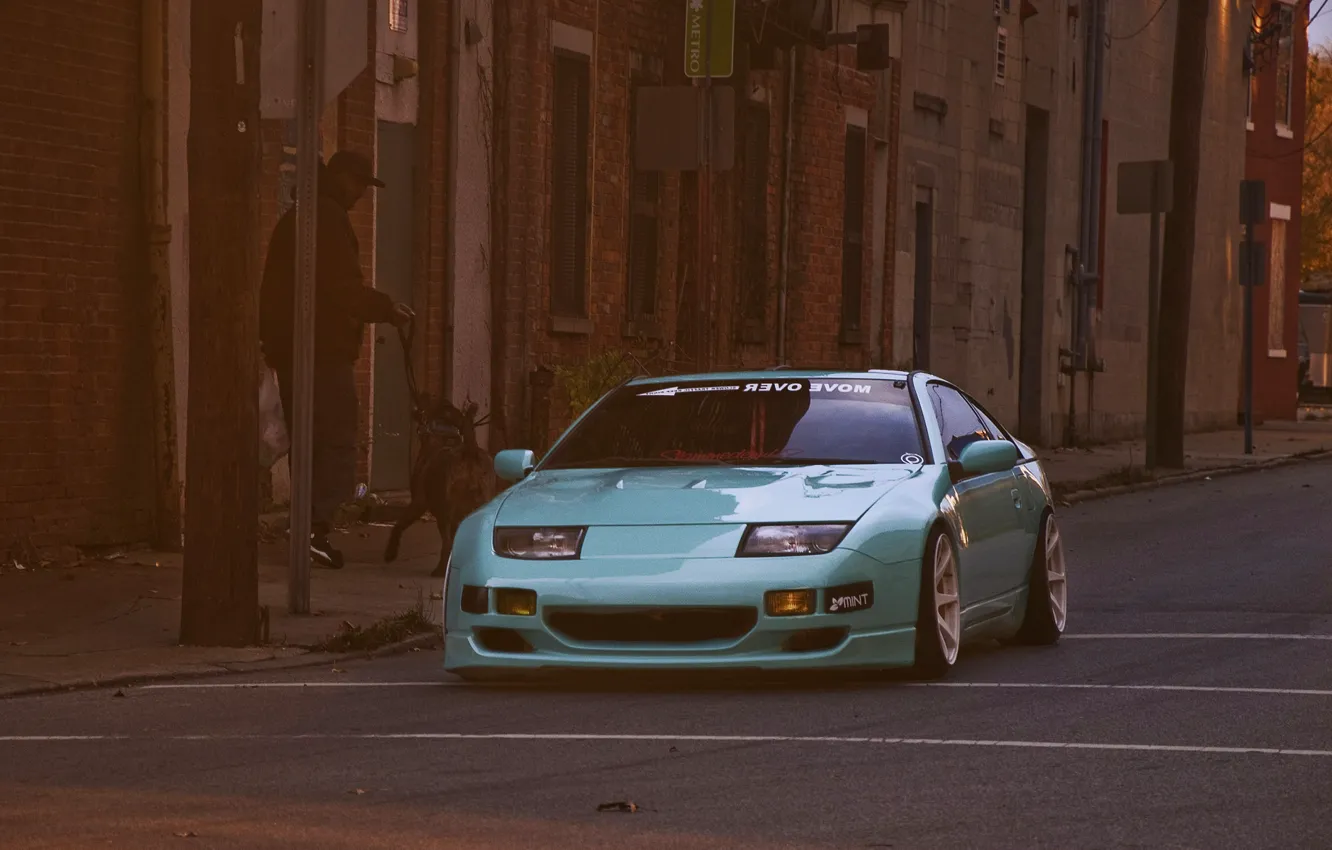 Photo wallpaper the city, green, street, Nissan, Nissan, front, 300zx, fairlady