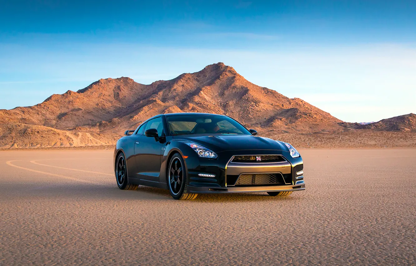 Photo wallpaper Desert, Machine, Black, Nissan, Nissan, GT-R, GT-R, Egoist