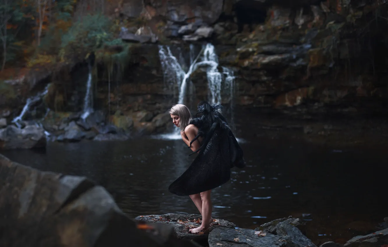 Photo wallpaper girl, waterfall, wings, Aleah Michele, The Moth Prefers the Moon