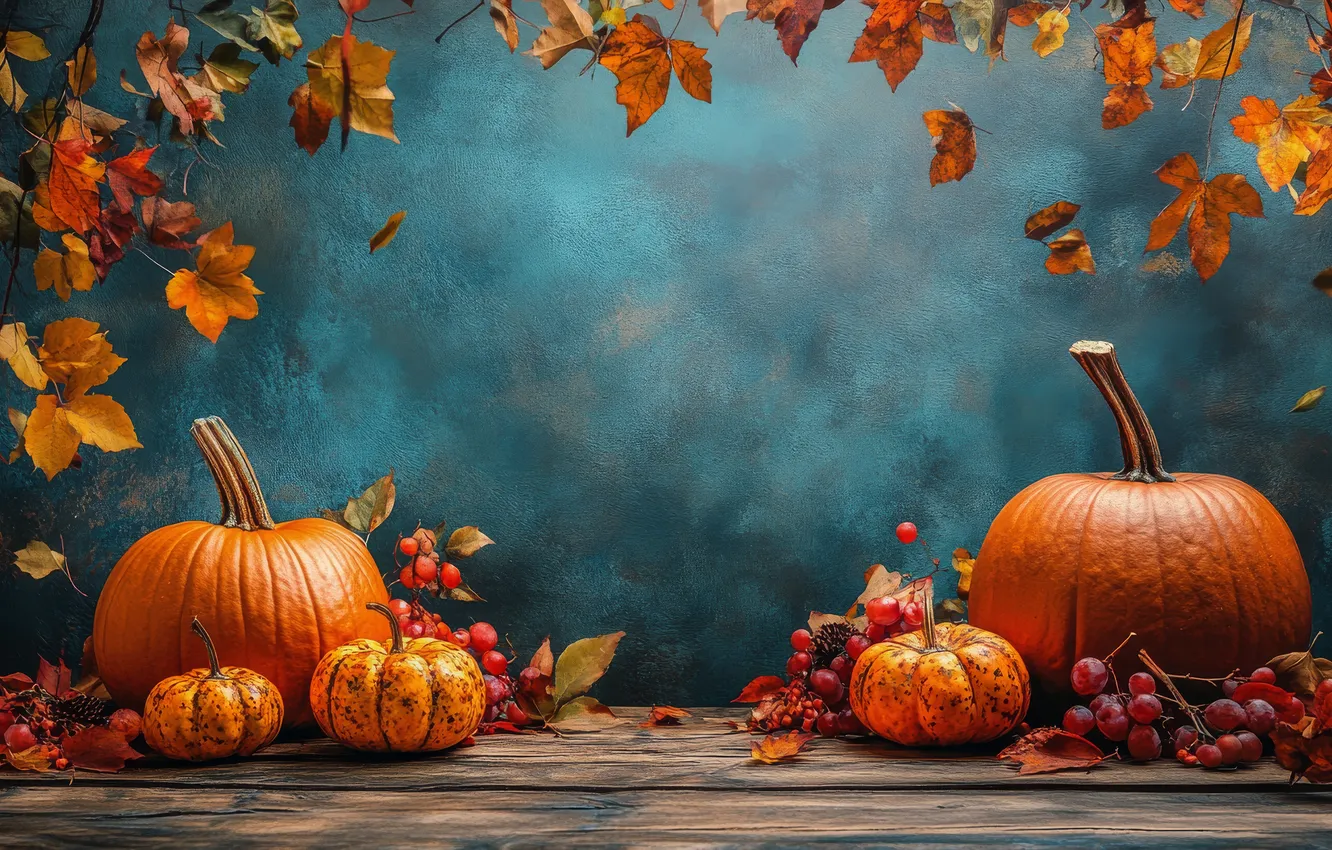 Photo wallpaper autumn, leaves, branches, berries, Board, texture, harvest, fruit