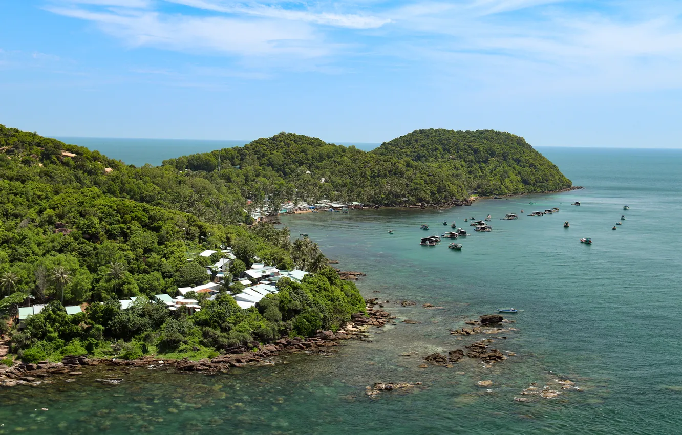 Photo wallpaper green, sea, Vietnam, boats, islands, Siam Bay, Phu Quoc, Evgeny Makarov