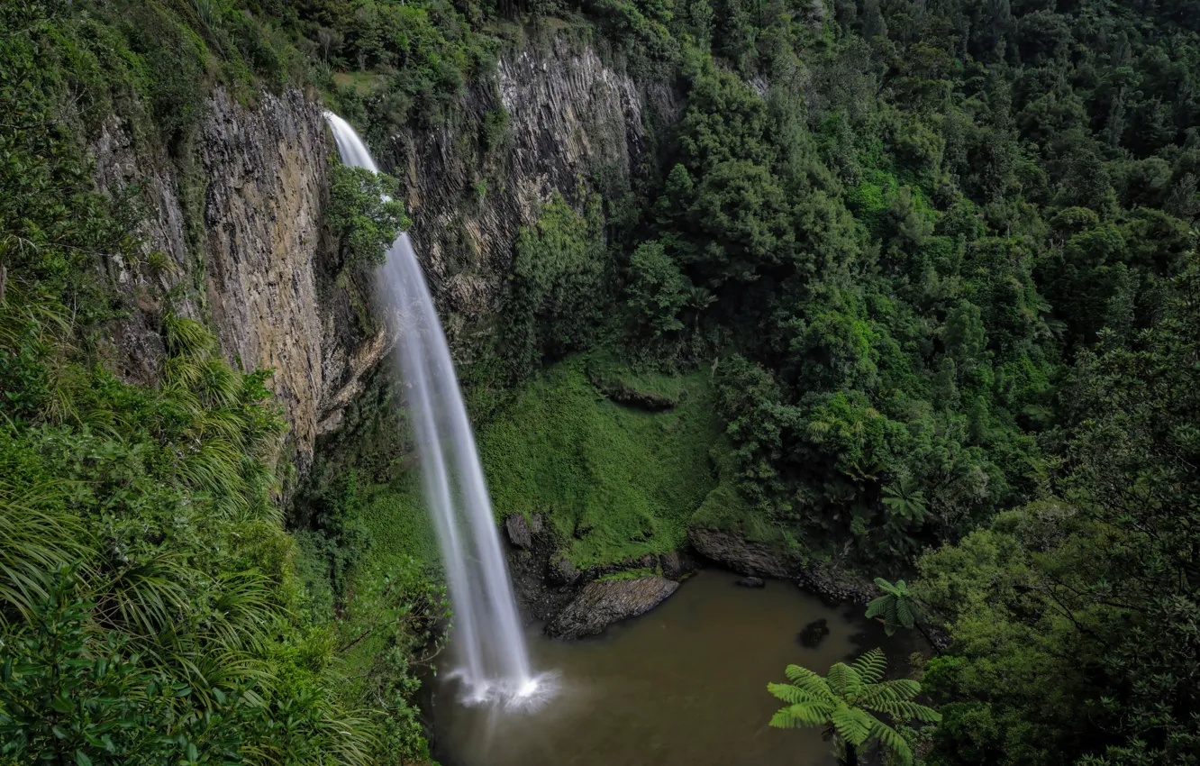 Photo wallpaper mountain, waterfall, stream