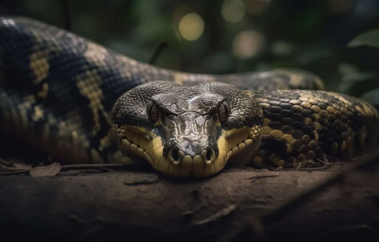 Photo wallpaper Look, Snake, Eyes, Face, Reptile, Animal, Front, Digital art