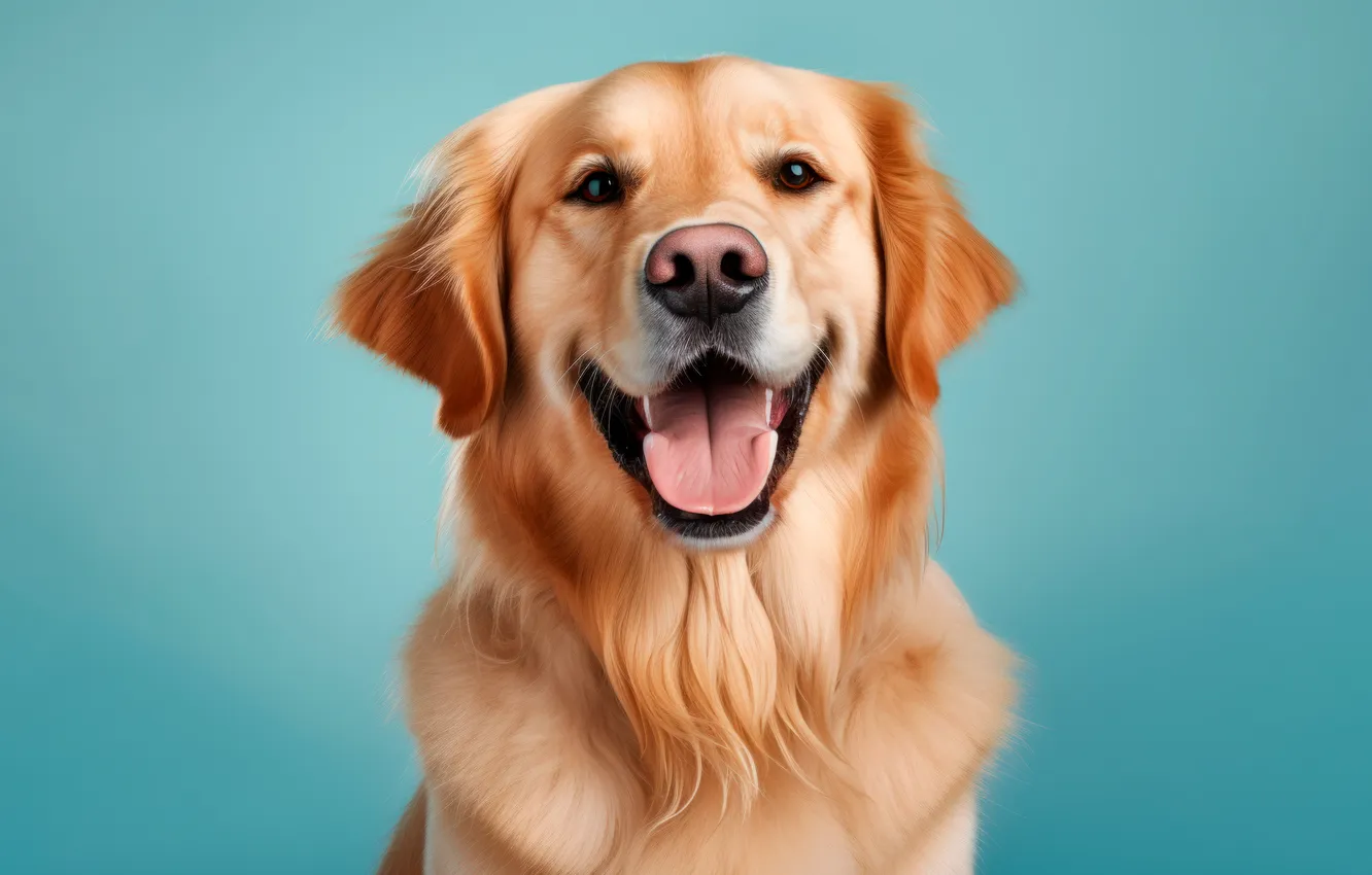 Photo wallpaper language, look, face, dog, front, Golden Retriever, digital art, AI art