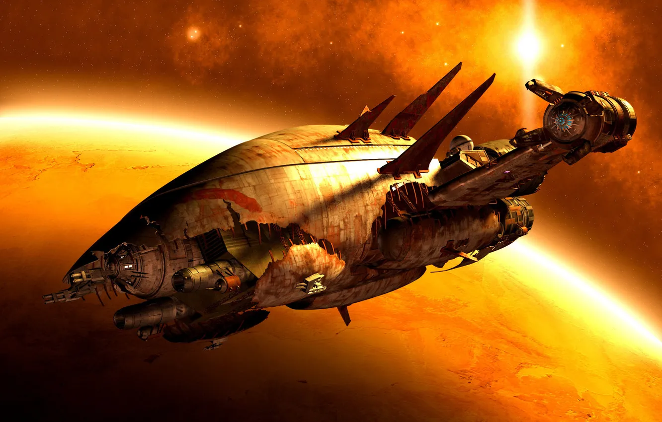 Photo wallpaper space, ship, planet