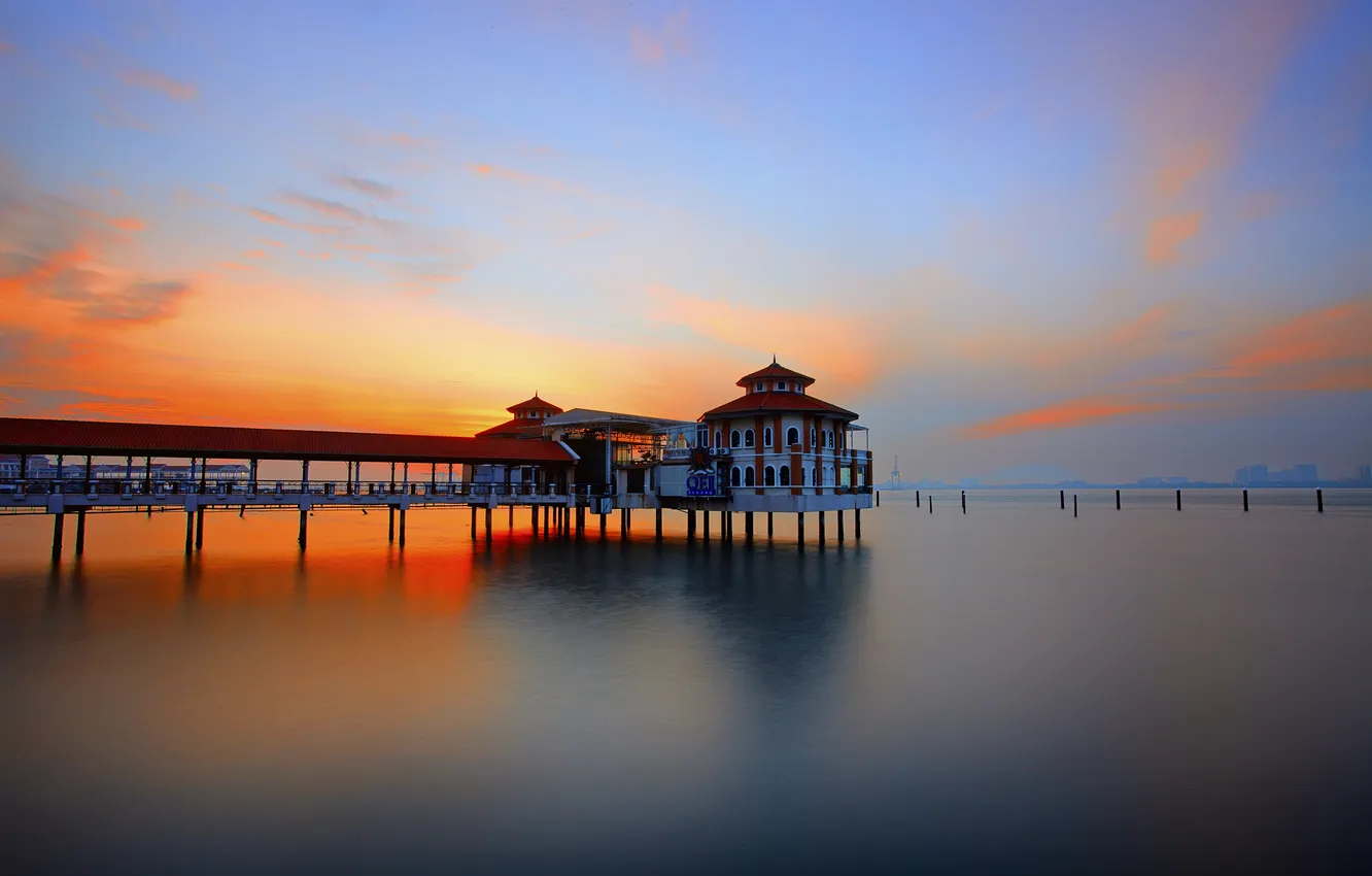 Wallpaper the hotel, clouds, sunset, the sky, pierce, house, sea for ...