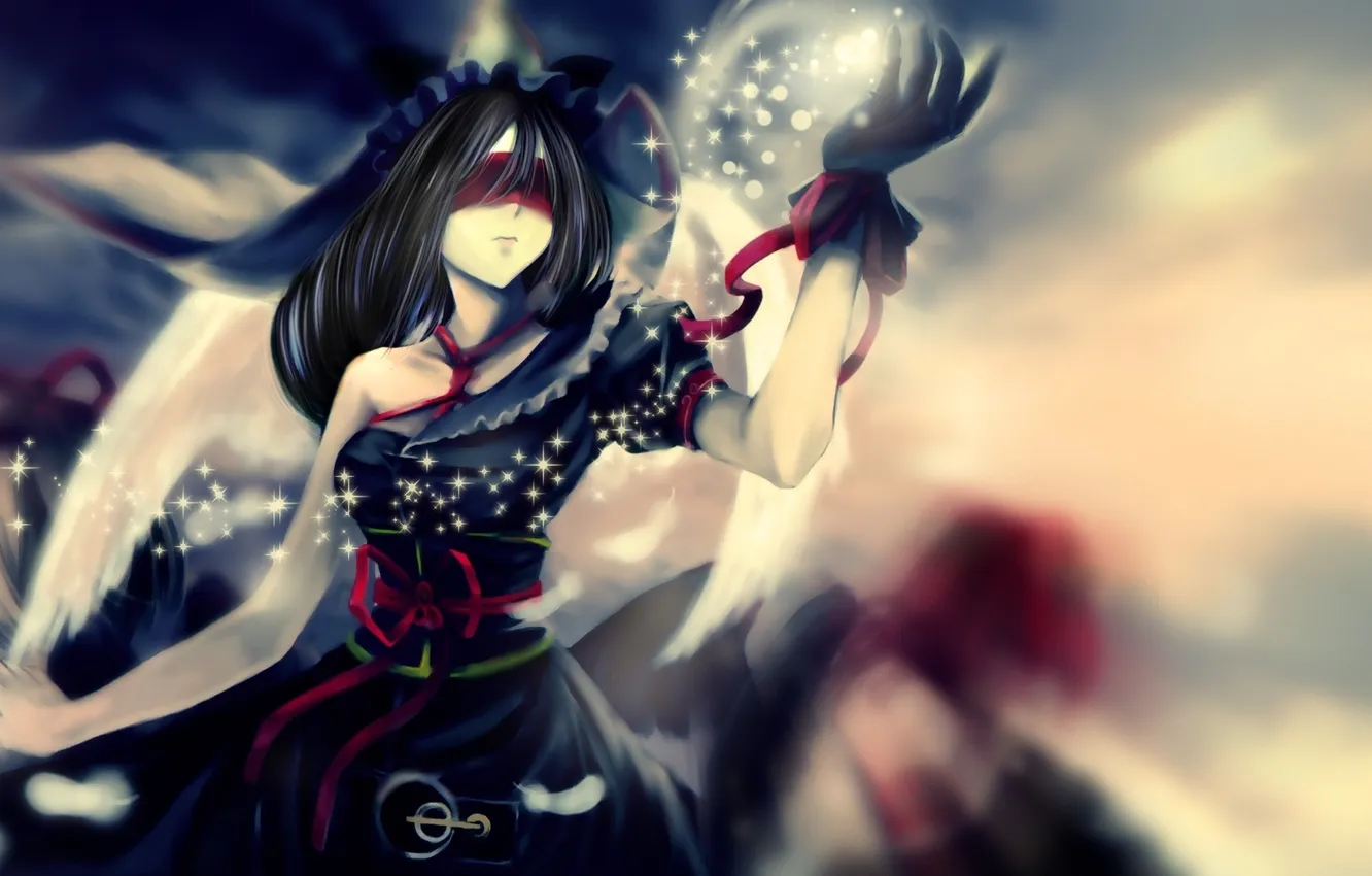 Photo wallpaper girl, wings, feathers, headband, touhou