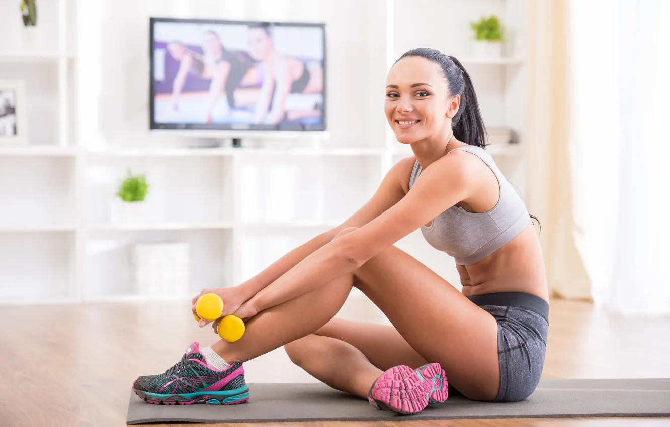 Photo wallpaper girl, camera, beautiful, exercise, body, cute, female, fitness