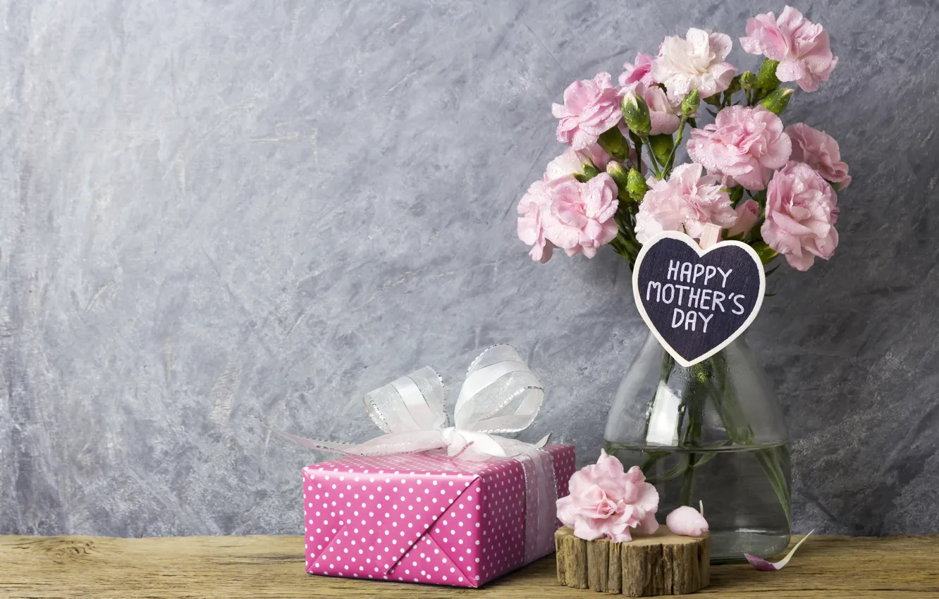 Photo wallpaper flowers, gift, petals, pink, happy, vintage, wood, pink