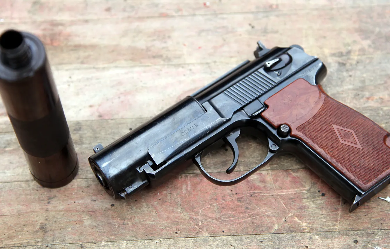 Photo wallpaper pistol, Gun, weapon, muffler, silencer, 6П9, Silent pistol PB