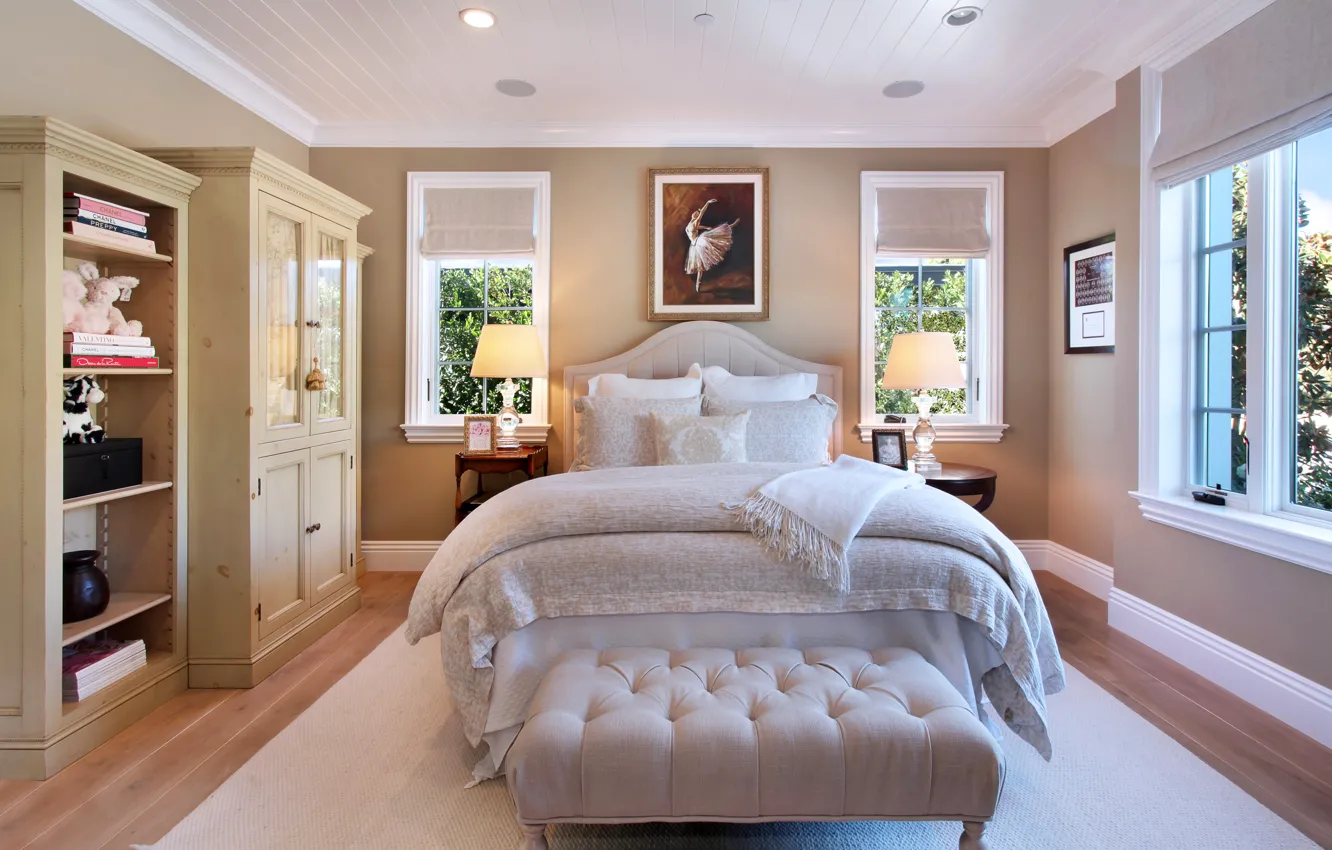 Photo wallpaper room, Windows, bed, wardrobe, mansion, Design, bedroom, Interior