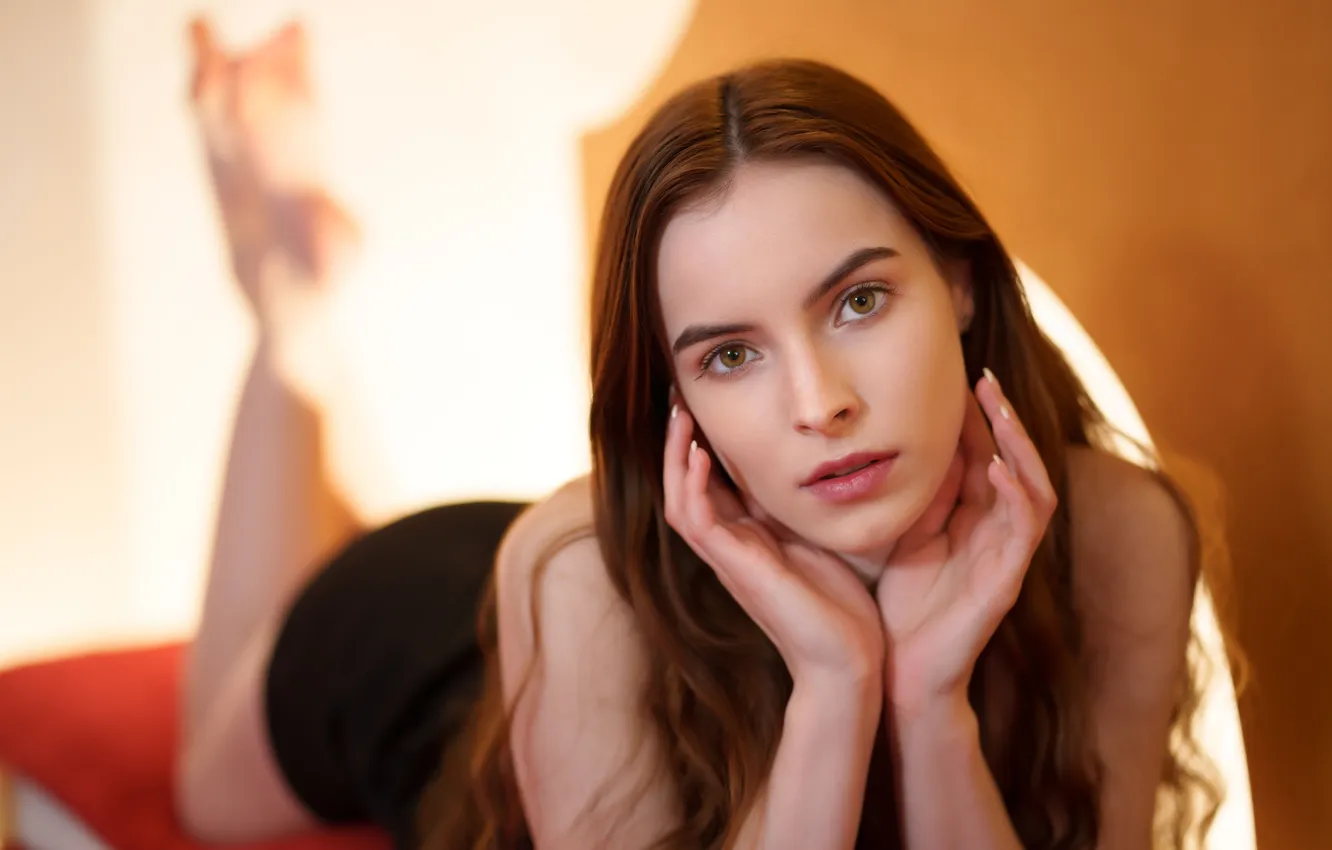 Photo wallpaper long hair, model, brunette, sensual, gorgeous, posing, closeup, beautiful face