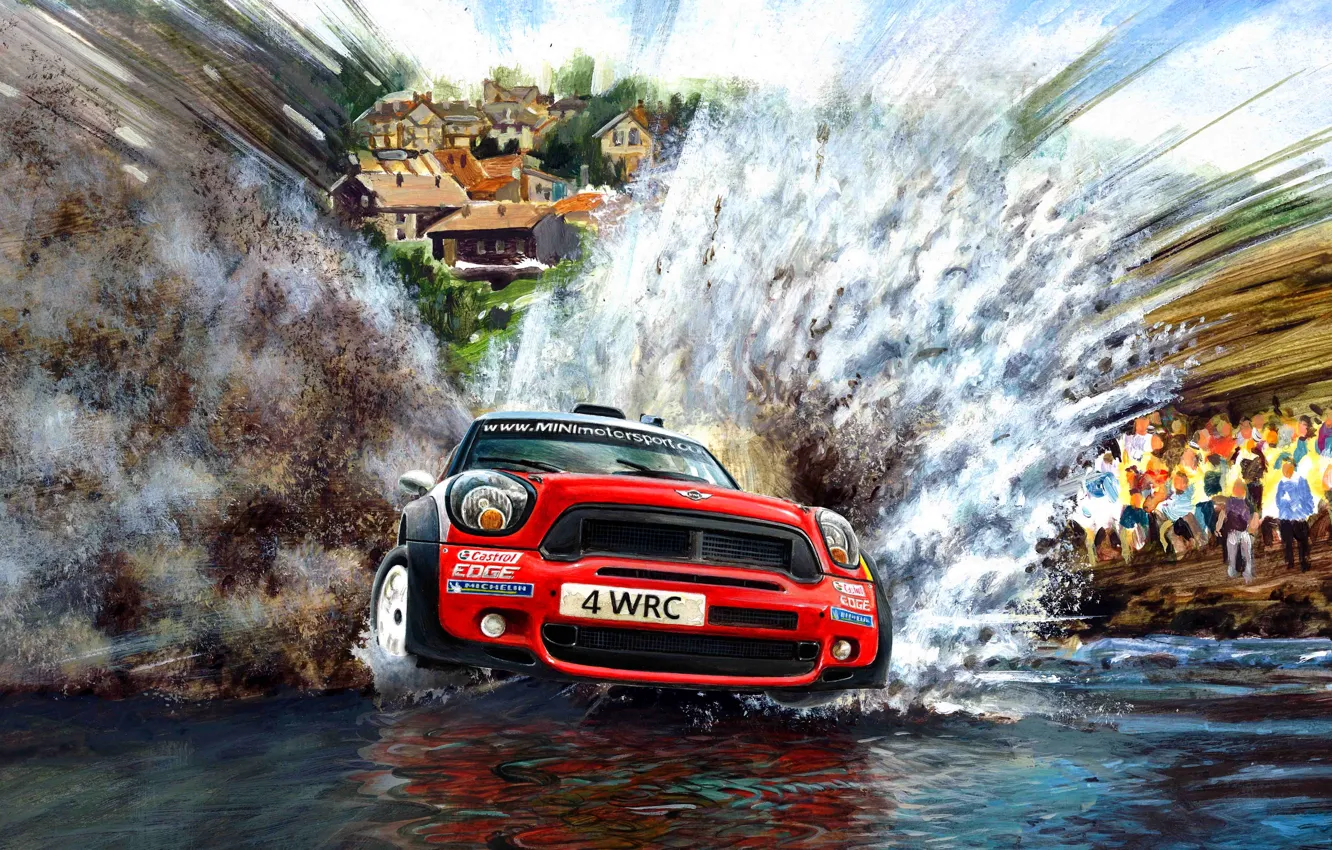 Photo wallpaper squirt, Water, Red, Figure, Mini Cooper, WRC, Rally, MINI